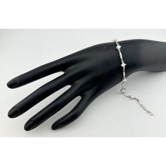 Princess Cut Lab Created Opal Bracelet with Diamond Accent - Picture 3 of 12